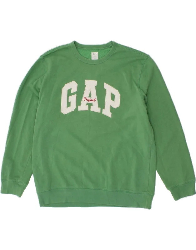 GAP Mens Graphic Sweatshirt Jumper XL Green Cotton Hoodie with Stripes Bold Sporty