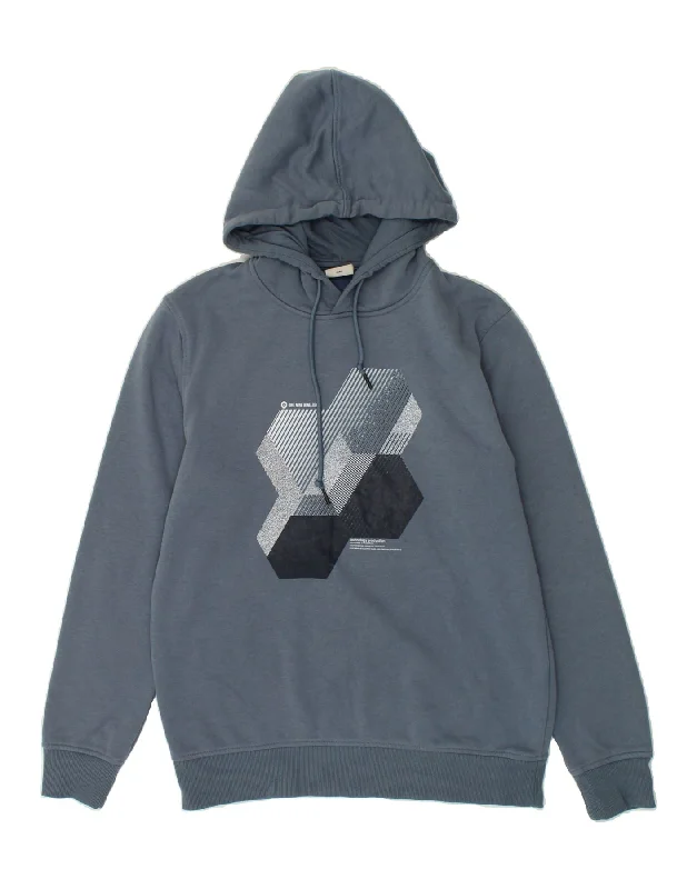 JACK & JONES Mens Graphic Hoodie Jumper Large Blue Polyester Hoodie with Raw Hem Edgy Unfinished JACK & JONES Mens Graphic Hoodie Jumper Large Blue Polyester Hoodie with Raw Hem Edgy Unfinished