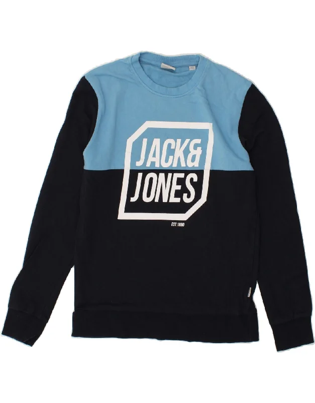 JACK & JONES Mens Graphic Sweatshirt Jumper Medium Navy Blue Colourblock