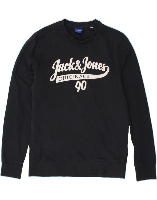 JACK & JONES Mens Graphic Sweatshirt Jumper Medium Navy Blue Cotton Hoodie with Drawcord Adjustable Secure JACK & JONES Mens Graphic Sweatshirt Jumper Medium Navy Blue Cotton Hoodie with Drawcord Adjustable Secure