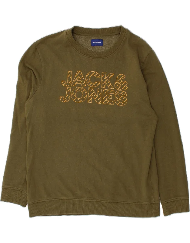 JACK & JONES Mens Graphic Sweatshirt Jumper XL Khaki Cotton Hoodie with Drawstring Waist Adjustable Fitted JACK & JONES Mens Graphic Sweatshirt Jumper XL Khaki Cotton Hoodie with Drawstring Waist Adjustable Fitted