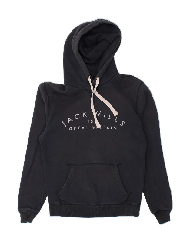 JACK WILLS Mens Graphic Hoodie Jumper XS Navy Blue Hoodie with Hem Frayed Vintage Worn JACK WILLS Mens Graphic Hoodie Jumper XS Navy Blue Hoodie with Hem Frayed Vintage Worn