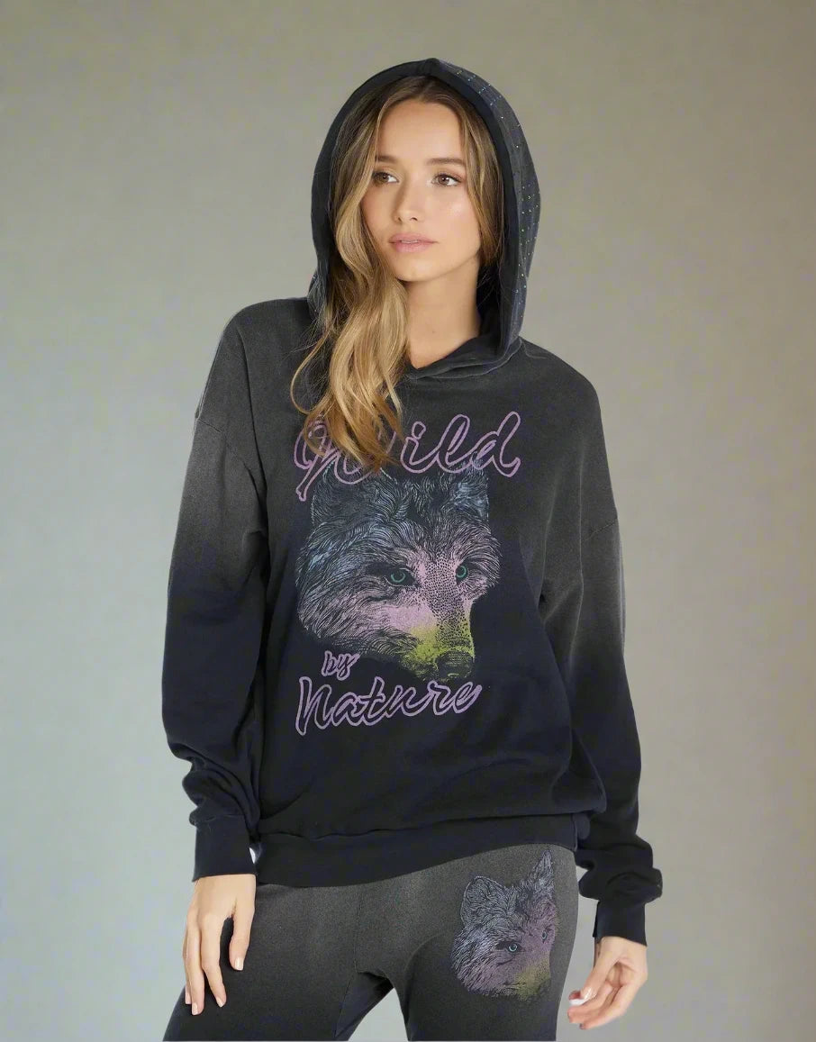Lauren Moshi Harmony Wild Wolf Hooded Sweatshirt Hoodie with Drawcord Adjustable Secure Lauren Moshi Harmony Wild Wolf Hooded Sweatshirt Hoodie with Drawcord Adjustable Secure
