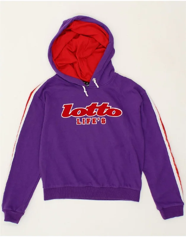 LOTTO Girls Graphic Hoodie Jumper 11-12 Years Purple Cotton Hoodie with Raw Hem Edgy Unfinished LOTTO Girls Graphic Hoodie Jumper 11-12 Years Purple Cotton Hoodie with Raw Hem Edgy Unfinished