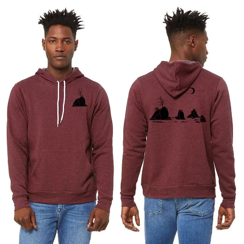 Moon Over Three Graces Ultra Soft Pull Over Hoodie - Unisex Heather Maroon Hoodie with Monochrome Minimalist Simple Moon Over Three Graces Ultra Soft Pull Over Hoodie - Unisex Heather Maroon Hoodie with Monochrome Minimalist Simple