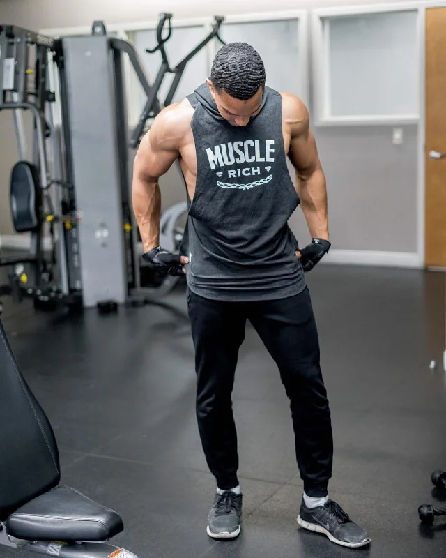 MuscleRich Exclusive Cutoff Swish Hoodie - Charcoal Hoodie with Pastel Soft Subtle