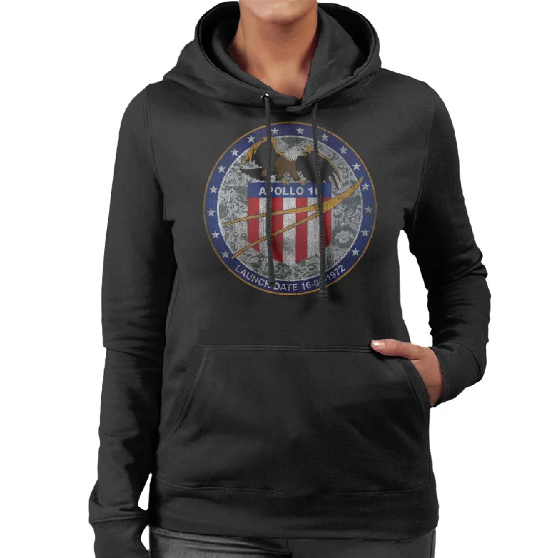 NASA Apollo 16 Mission Badge Distressed Women's Hooded Sweatshirt