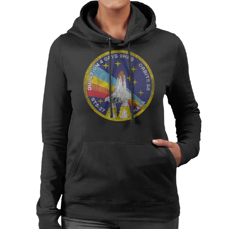 NASA STS 27 Atlantis Mission Badge Distressed Women's Hooded Sweatshirt