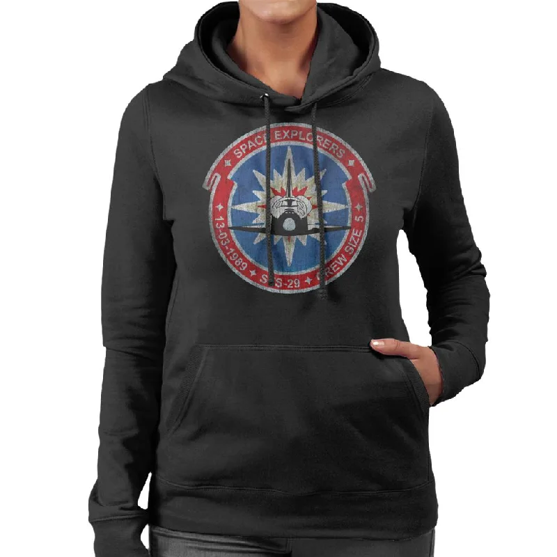 NASA STS 29 Discovery Mission Badge Distressed Women's Hooded Sweatshirt