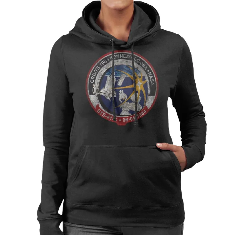 NASA STS 41 C Challenger Mission Badge Distressed Women's Hooded Sweatshirt