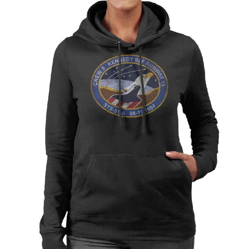 NASA STS 51 A Discovery Mission Badge Distressed Women's Hooded Sweatshirt