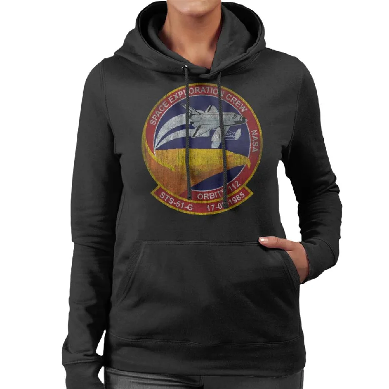 NASA STS 51 G Discovery Mission Badge Distressed Women's Hooded Sweatshirt