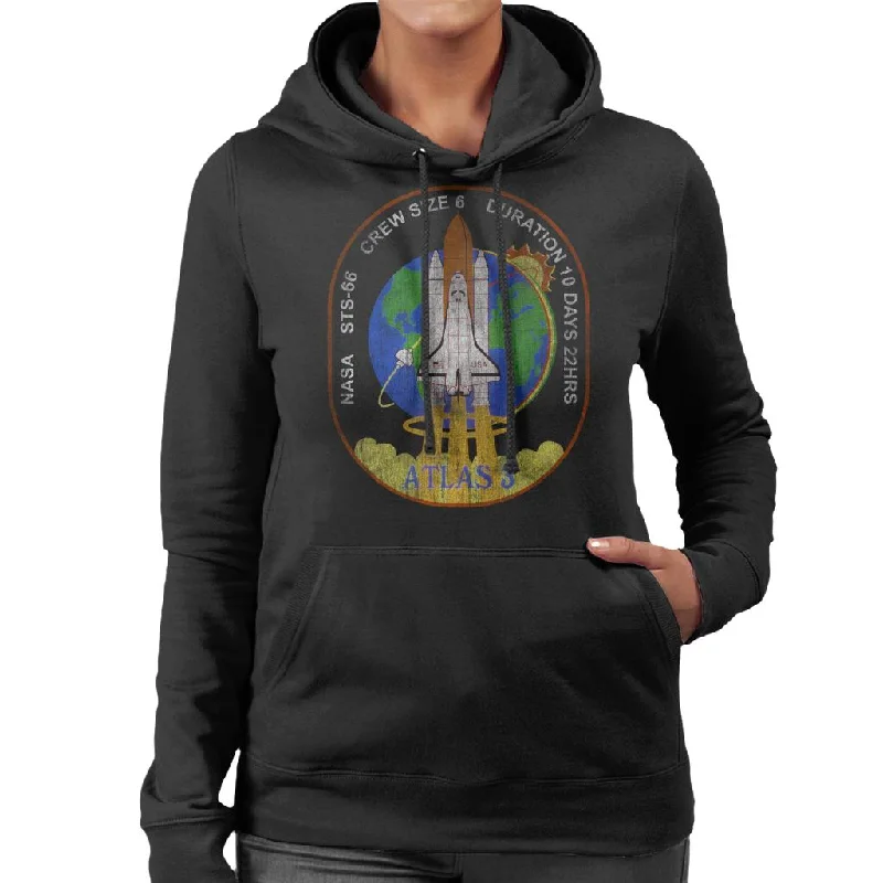 NASA STS 66 Atlantis Mission Badge Distressed Women's Hooded Sweatshirt