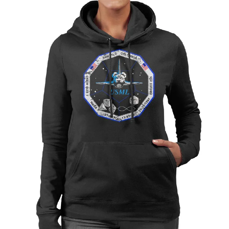 NASA STS 73 Columbia Mission Badge Distressed Women's Hooded Sweatshirt