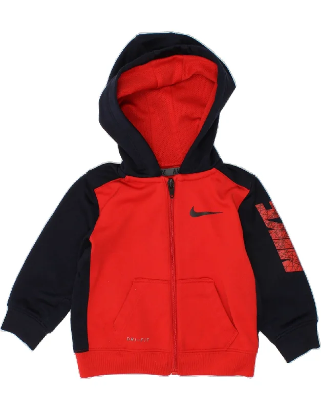 NIKE Baby Boys Graphic Zip Hoodie Sweater 9-12 Months Red Colourblock