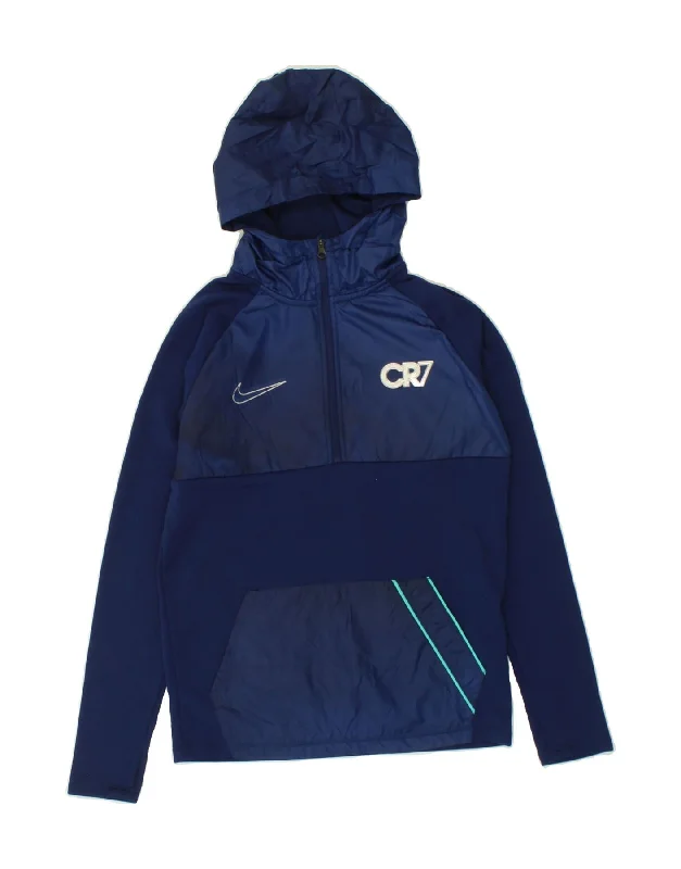 NIKE Boys Dri Fit Graphic Hoodie Jumper 10-11 Years Medium Navy Blue