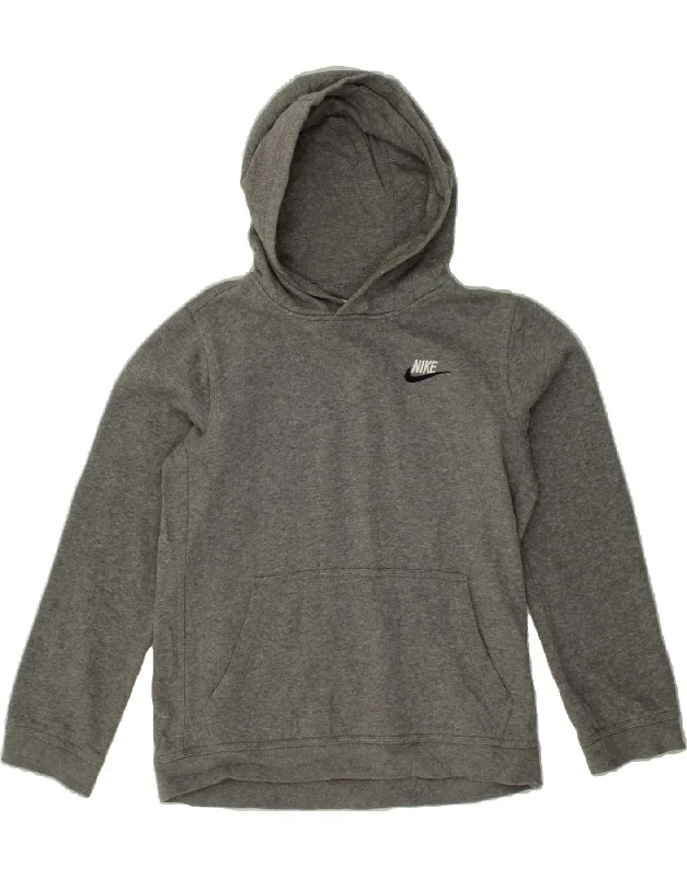 NIKE Boys Hoodie Jumper 12-13 Years Large Grey Cotton