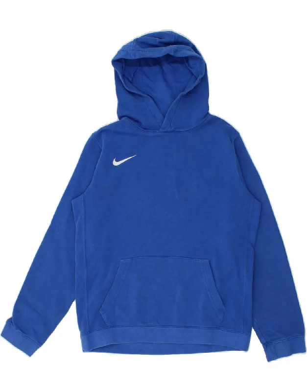 NIKE Boys Hoodie Jumper 13-14 Years XL Blue Cotton Hoodie with Stripes Bold Sporty