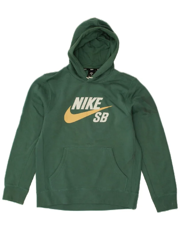 NIKE Mens Graphic Hoodie Jumper Medium Green Cotton