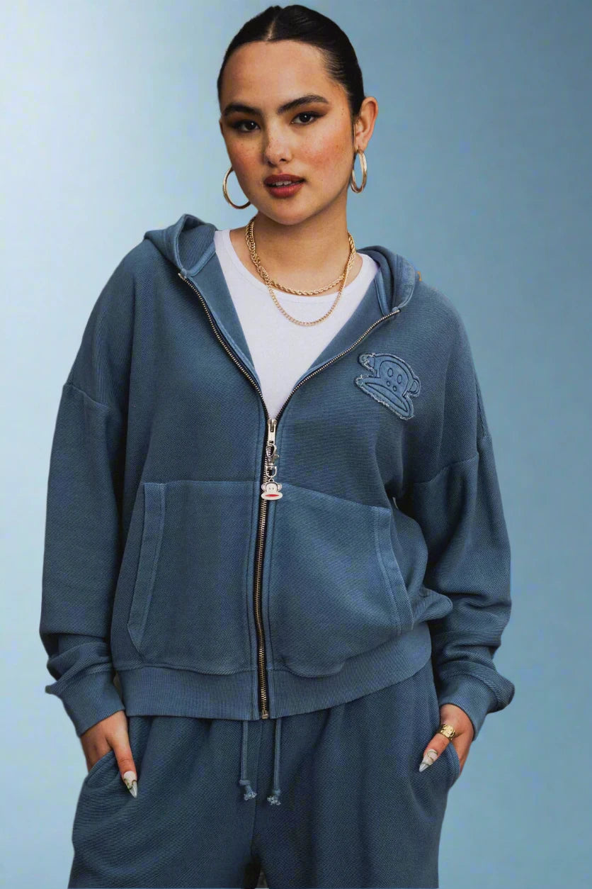 Paul Frank x Daisy Street Knitted Twill Zip up Hoodie Hoodie with Tie-Dye Psychedelic Retro Paul Frank x Daisy Street Knitted Twill Zip up Hoodie Hoodie with Tie-Dye Psychedelic Retro