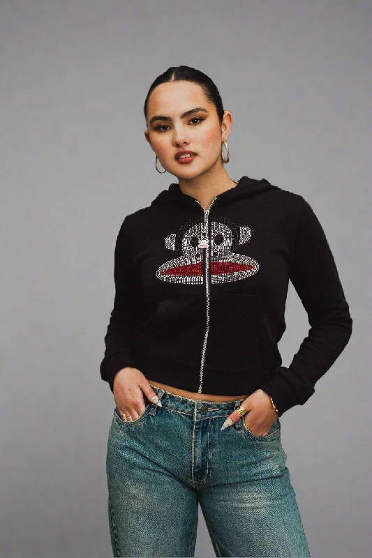 Paul Frank x Daisy Street Rhinestone Julius Zip Hoodie Hoodie with Hem Patch Decorative Personalized Paul Frank x Daisy Street Rhinestone Julius Zip Hoodie Hoodie with Hem Patch Decorative Personalized