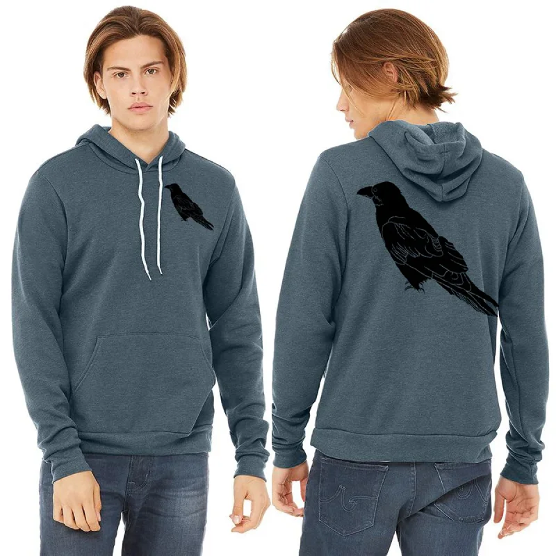 Perched Raven Ultra Soft Pull Over Hoodie - Unisex Heather Slate Hoodie with Velcro Closure Adjustable Secure Perched Raven Ultra Soft Pull Over Hoodie - Unisex Heather Slate Hoodie with Velcro Closure Adjustable Secure