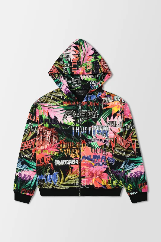 Philipp Plein Black Jungle Rock Hoodie Hoodie with Double Zipper Versatile Adjustable Philipp Plein Black Jungle Rock Hoodie Hoodie with Double Zipper Versatile Adjustable