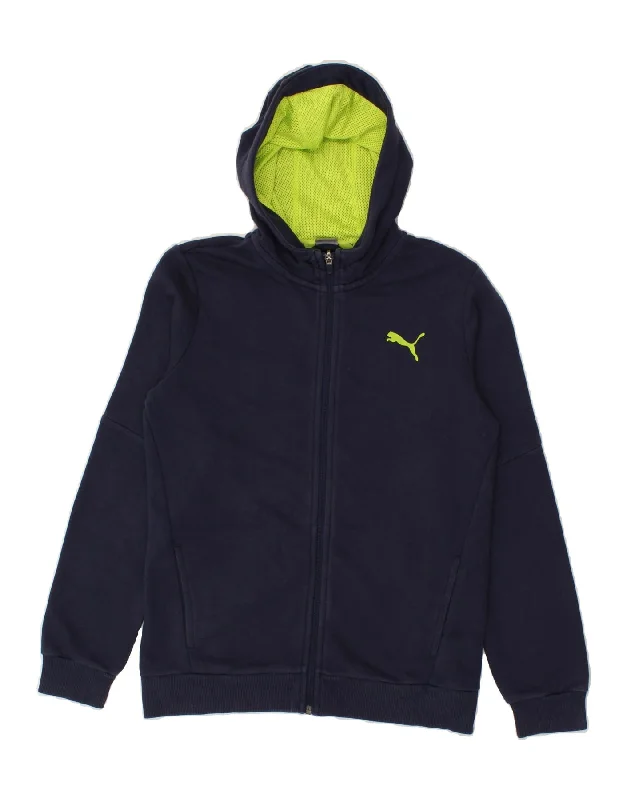 PUMA Boys Graphic Zip Hoodie Sweater 13-14 Years Navy Blue Cotton