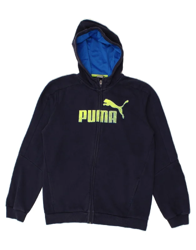 PUMA Boys Graphic Zip Hoodie Sweater 15-16 Years Navy Blue Cotton