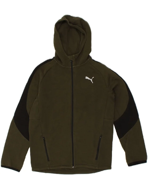 PUMA Boys Zip Hoodie Sweater 15-16 Years Khaki Colourblock Cotton