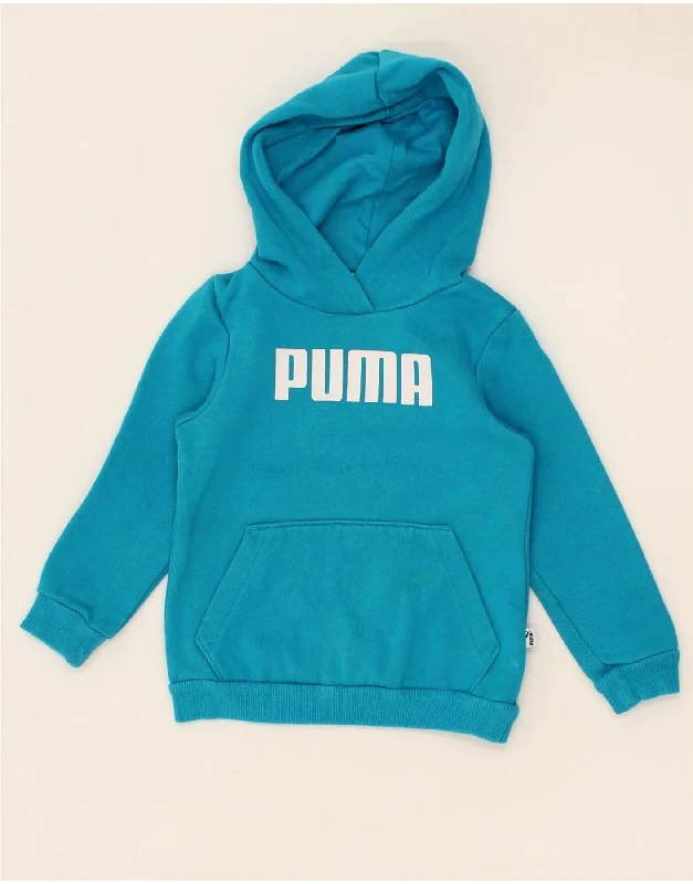 PUMA Girls Graphic Hoodie Jumper 3-4 Years Blue Hoodie with Lining Warm Insulated