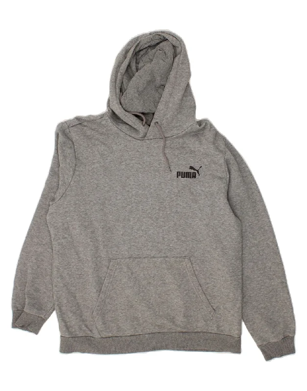 PUMA Mens Hoodie Jumper Medium Grey Cotton Hoodie with Ribbed Hem Stretchable Secure