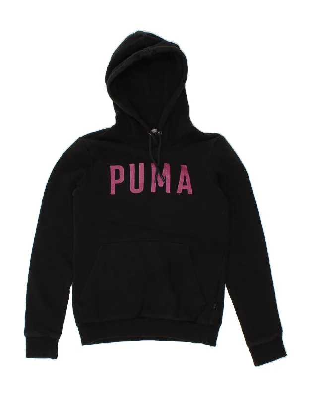 PUMA Womens Graphic Hoodie Jumper UK 6 XS Black Cotton