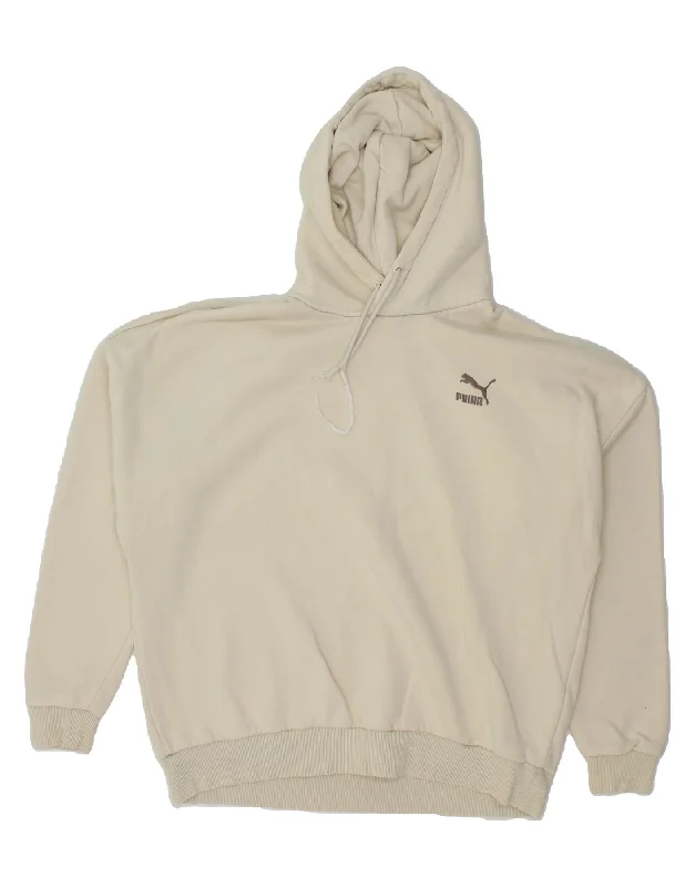 PUMA Womens Oversized Graphic Hoodie Jumper UK 14 Large Beige Cotton