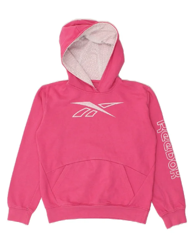 REEBOK Girls Graphic Hoodie Jumper 15-16 Years Pink Cotton