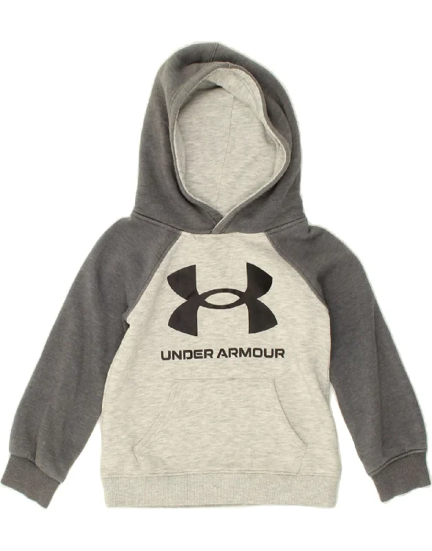 UNDER ARMOUR Boys Graphic Hoodie Jumper 3-4 Years Grey Colourblock Cotton