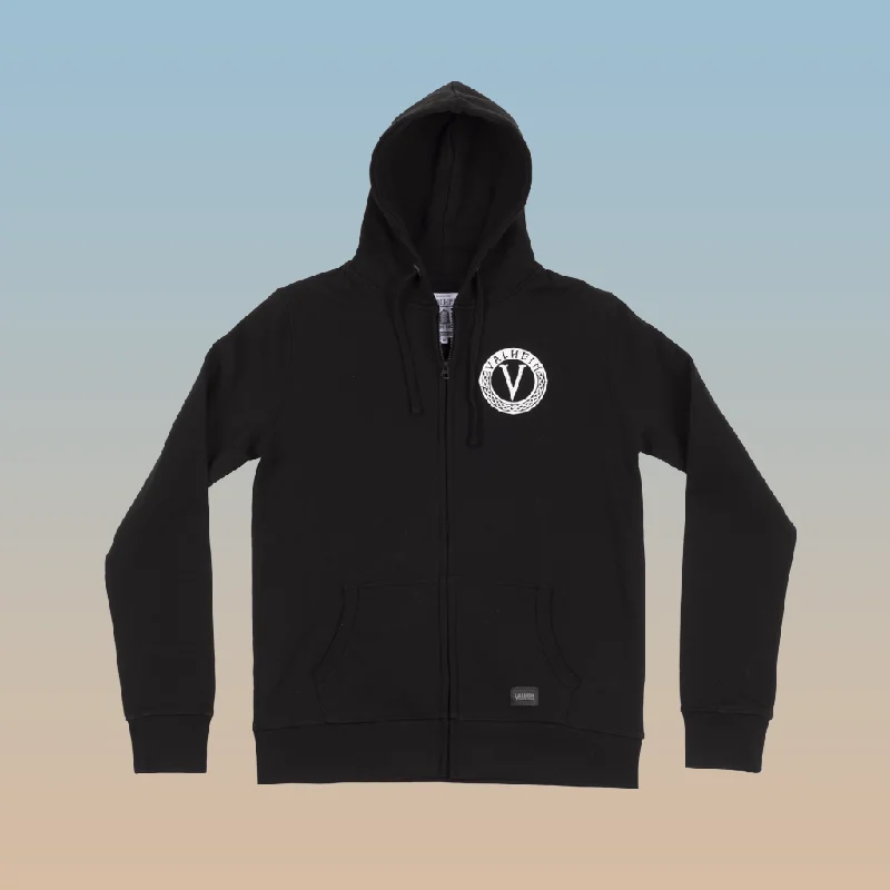 Valheim Emblem, Women's Hoodie, Black Hoodie with Hem Embroidery Detailed Premium