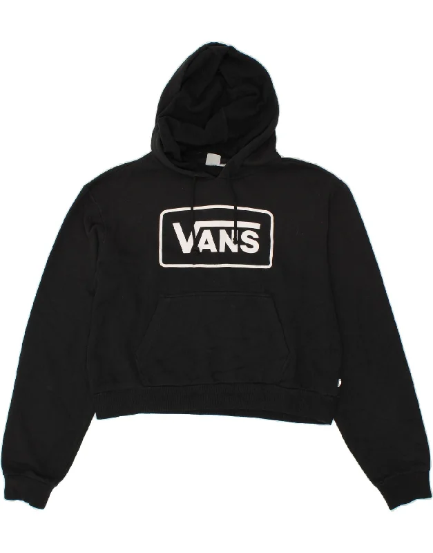 VANS Womens Crop Graphic Hoodie Jumper UK 16 Large Black Cotton