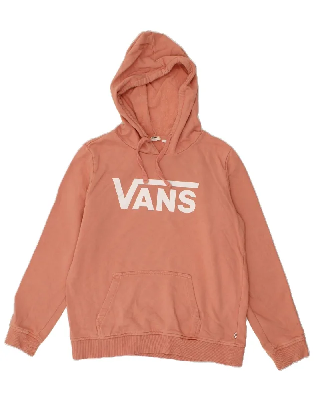 VANS Womens Graphic Hoodie Jumper UK 14 Medium Beige Cotton