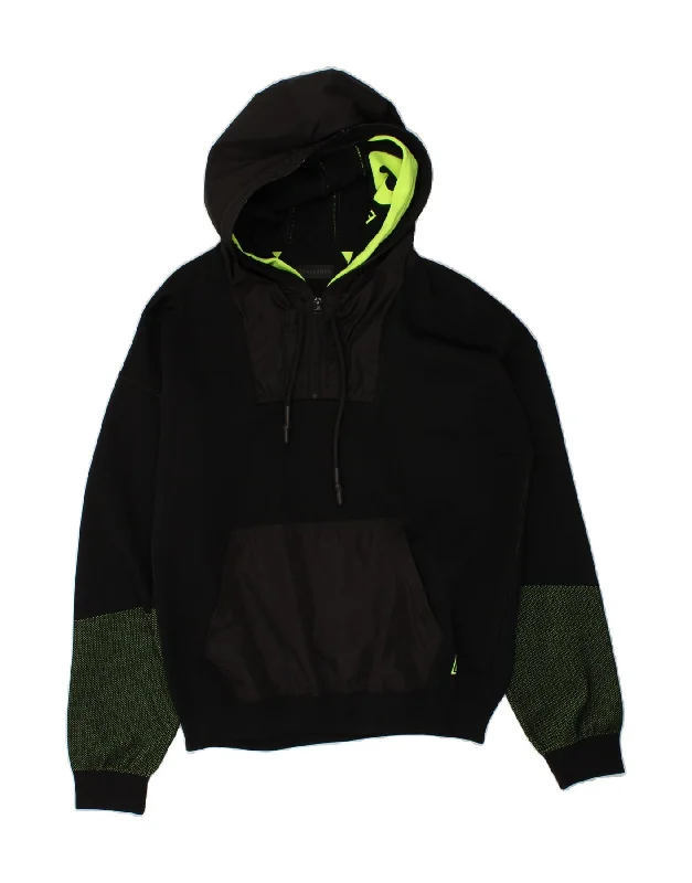VINTAGE Mens Zip Neck Hoodie Jumper Large Black Polyester Hoodie with High Neck Warm Protective VINTAGE Mens Zip Neck Hoodie Jumper Large Black Polyester Hoodie with High Neck Warm Protective