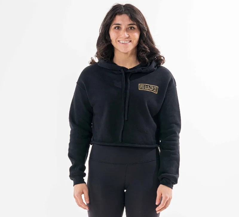 Womens Crop Hoodie Black Hoodie with Turtle Neck Cozy Winter