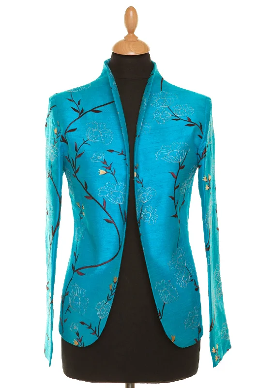 Anya Jacket in Brilliant Turquoise Rayon Fabric Velvet Fabric Corduroy Fabric