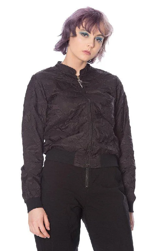Black Lava Bomber Jacket Tiered Jacket Buttoned Jacket Zippered Jacket