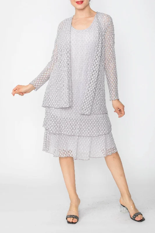 Gray Popcorn Lace Jacket & Dress Oversized Jacket Tailored Jacket Straight Jacket