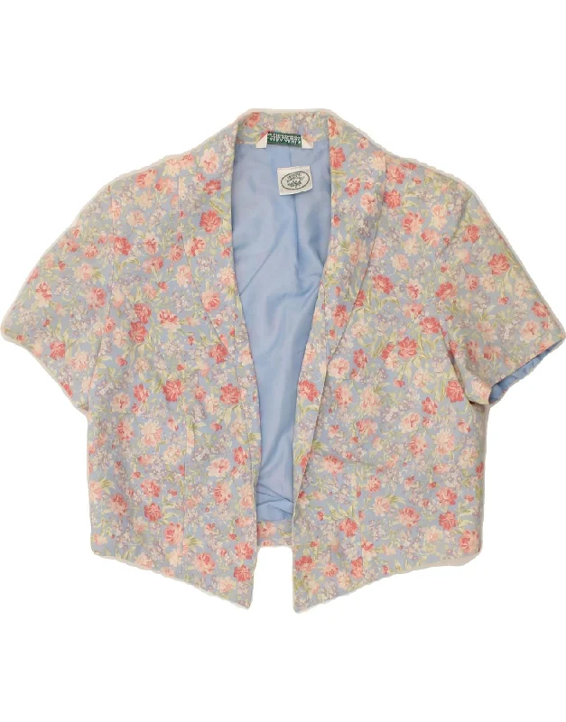 LAURA ASHLEY Womens Short Sleeve Bolero Jacket UK 14 Medium Blue Floral Hoodie Zip-Up Jacket Button-Up Jacket LAURA ASHLEY Womens Short Sleeve Bolero Jacket UK 14 Medium Blue Floral Hoodie Zip-Up Jacket Button-Up Jacket