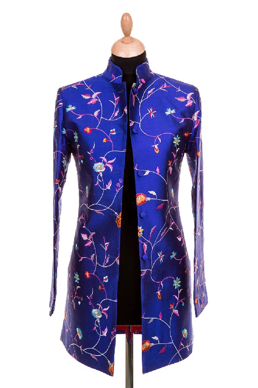 Long Nehru Jacket in African Cobalt Hooded Jacket Caped Jacket Shawl Collar Jacket