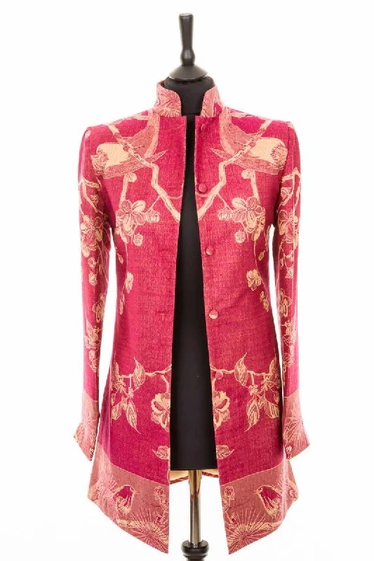 Long Nehru Jacket in Deep Raspberry Zip Front Button Front Snap Front