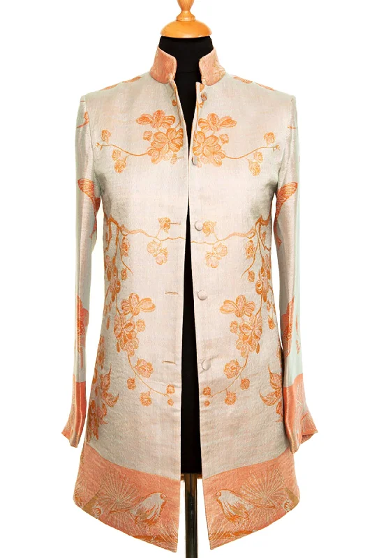 Long Nehru Jacket in Eggshell Rayon Fabric Velvet Fabric Corduroy Fabric