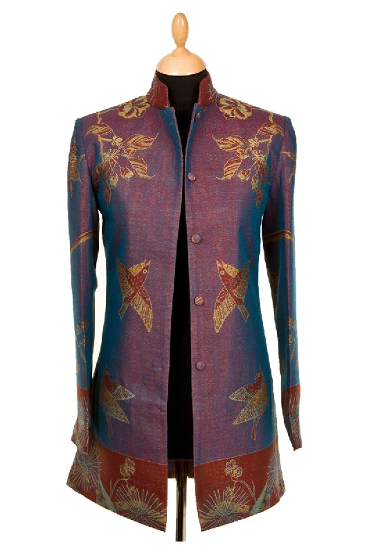 Long Nehru Jacket in Imperial Blue Ribbed Jacket Pleated Jacket Ruffled Jacket