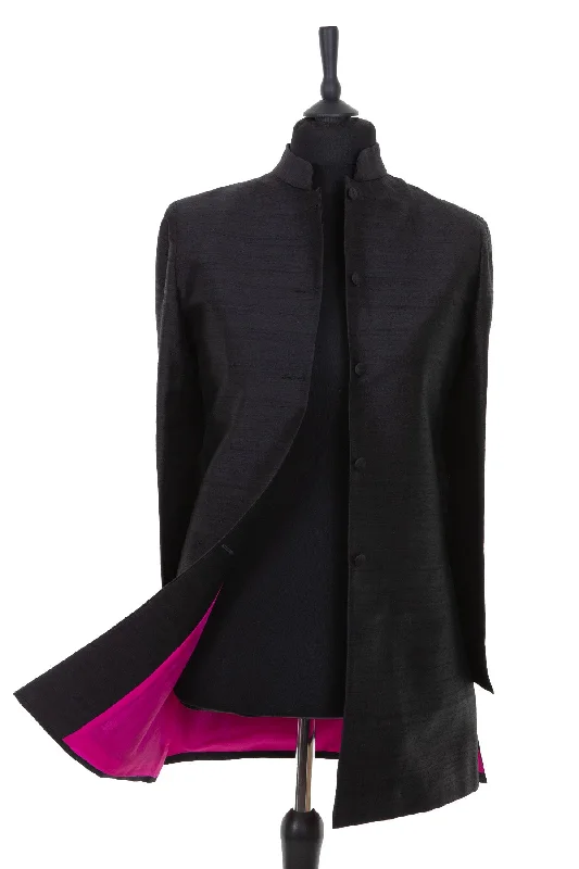 Long Nehru Jacket in Liquorice Notch Collar Jacket Peter Pan Collar Jacket Cowl Neck Jacket Long Nehru Jacket in Liquorice Notch Collar Jacket Peter Pan Collar Jacket Cowl Neck Jacket